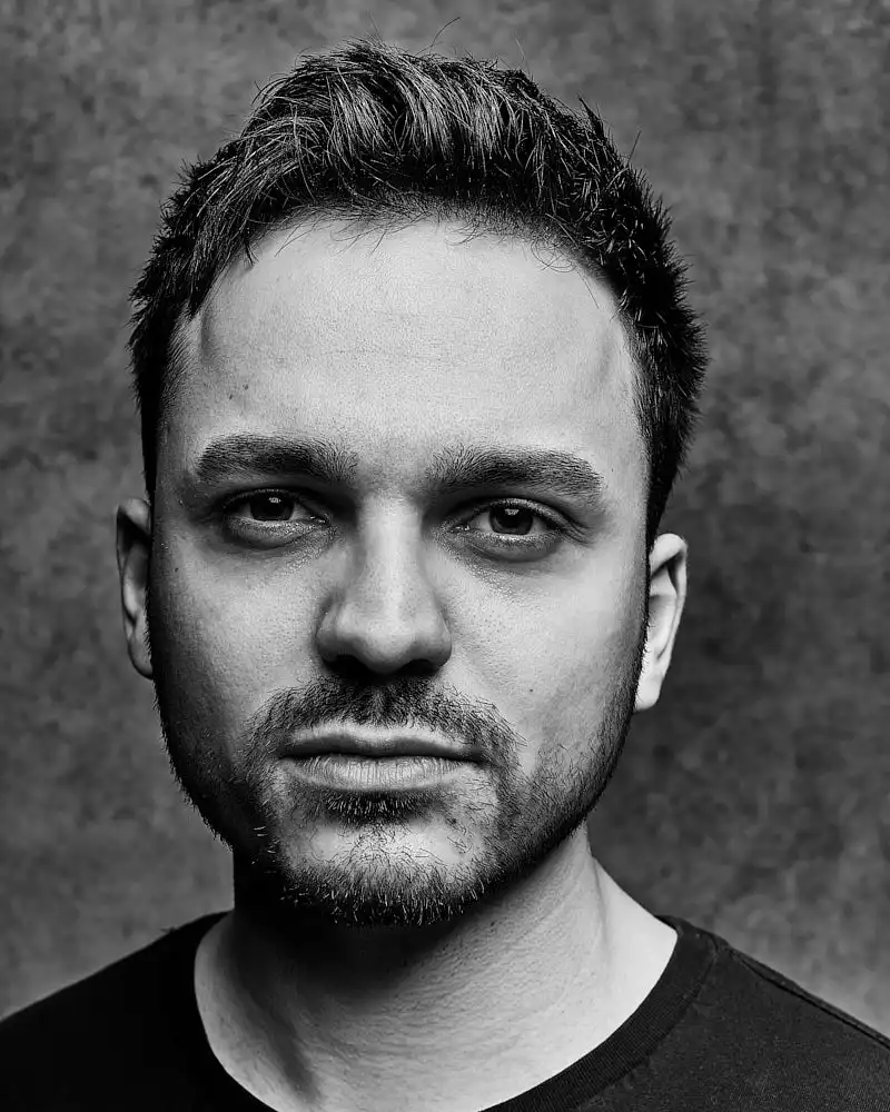 Black and white actor headshot